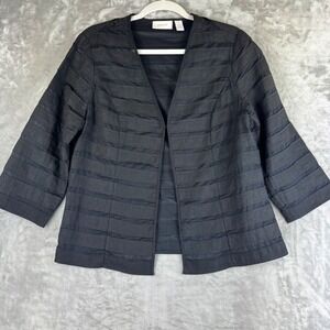 Chicos Open Front Jacket Women's L (sz 1) Black w/ Semi Sheer Stripes‎ (1391)